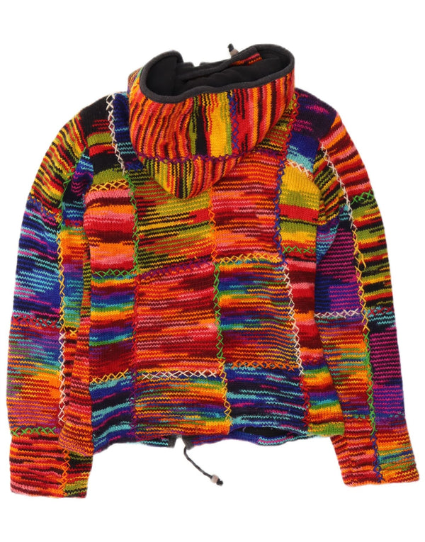 VINTAGE Pulover cardigan cu glugă pentru femei UK 12 Medium, multicolore, cu dungi