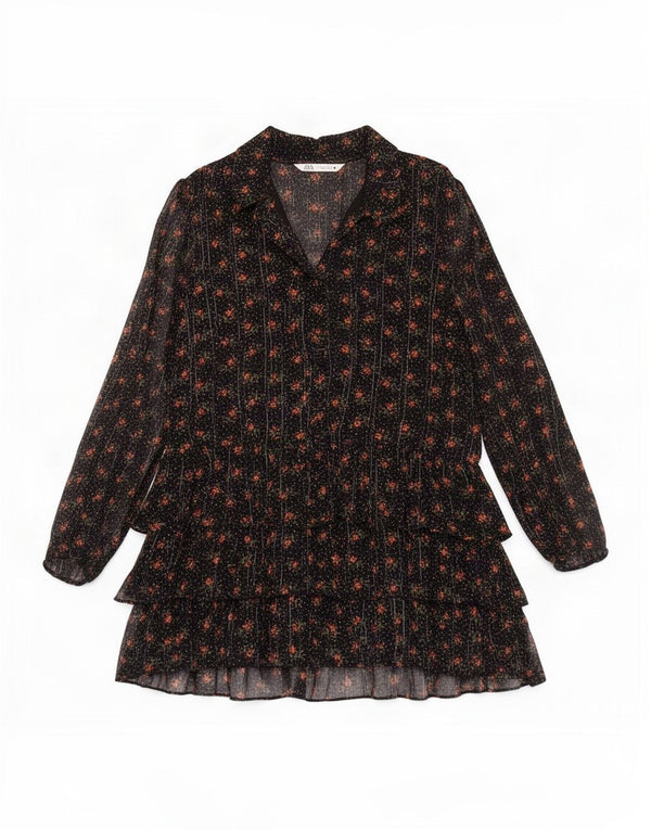 Rochie cu mâneci lungi pentru femei Zara UK 10, mică, neagră, florală, viscoză