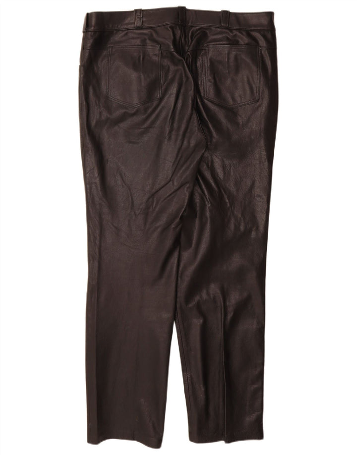 Pantaloni drepți din piele vintage pentru femei W36 L31 negri