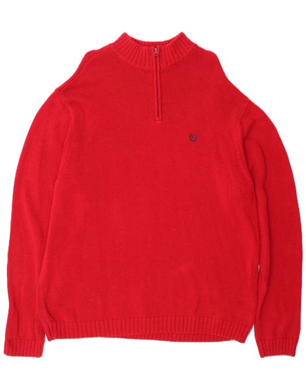 Chaps Mens Zip Neck Jumper Sweater 2XL Red Cotton
