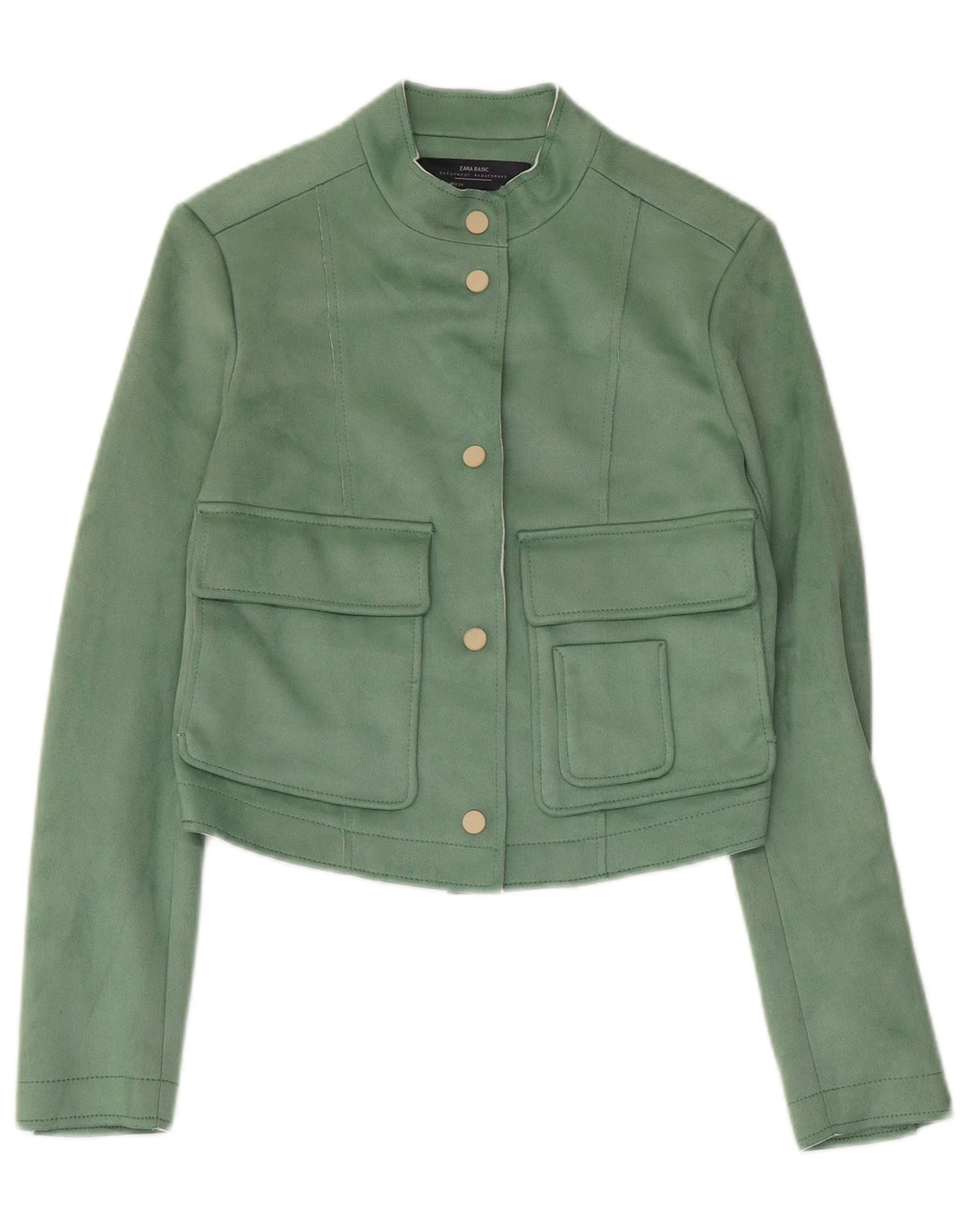 Jachetă Bomber Crop pentru Damă Zara UK 6 XS Poliester verde