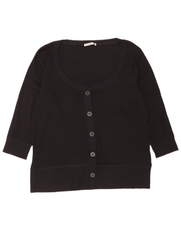 Pulover cardigan pentru femei Marks & Spencer cu mâneci 3/4 UK 20 2XL bumbac negru