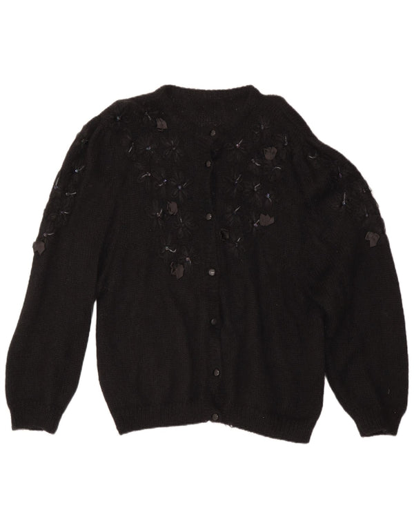 Vintage Womens Oversized Cardigan Sweater UK 16 Large Black Floral