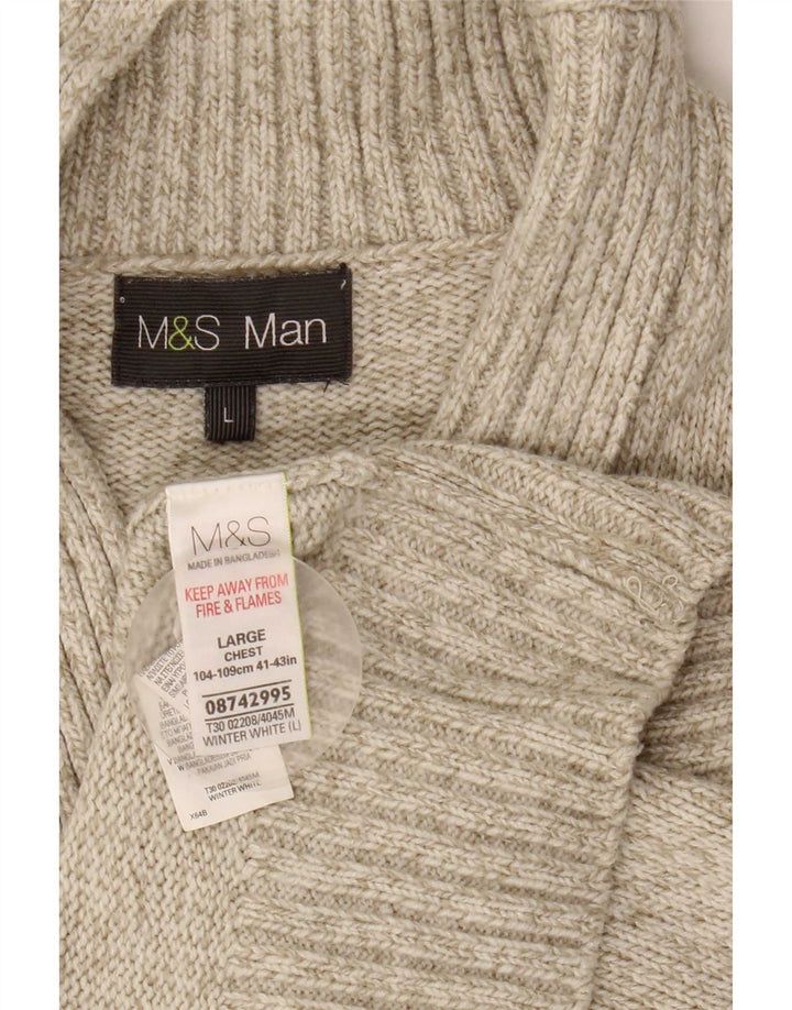 Pulover pentru bărbați Marks & Spencer, cu gât șal, mare, gri acrilic