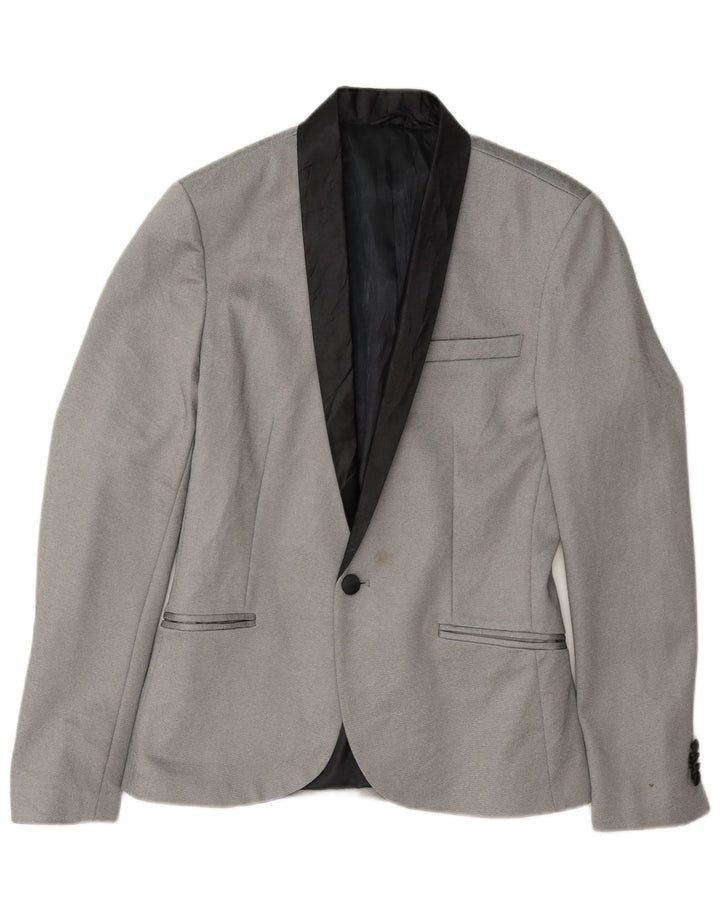 Jachetă blazer pentru bărbați Zara, cu 1 nasture, UK 36, poliester, gri mic