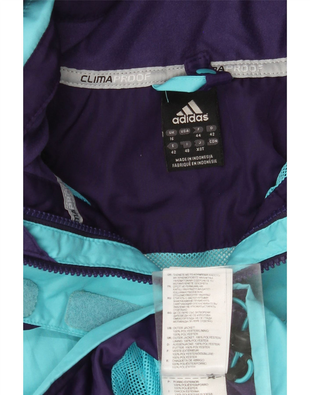 Pelernă de ploaie cu glugă Adidas Clima Proof pentru femei UK 16, mare, albastru, poliester