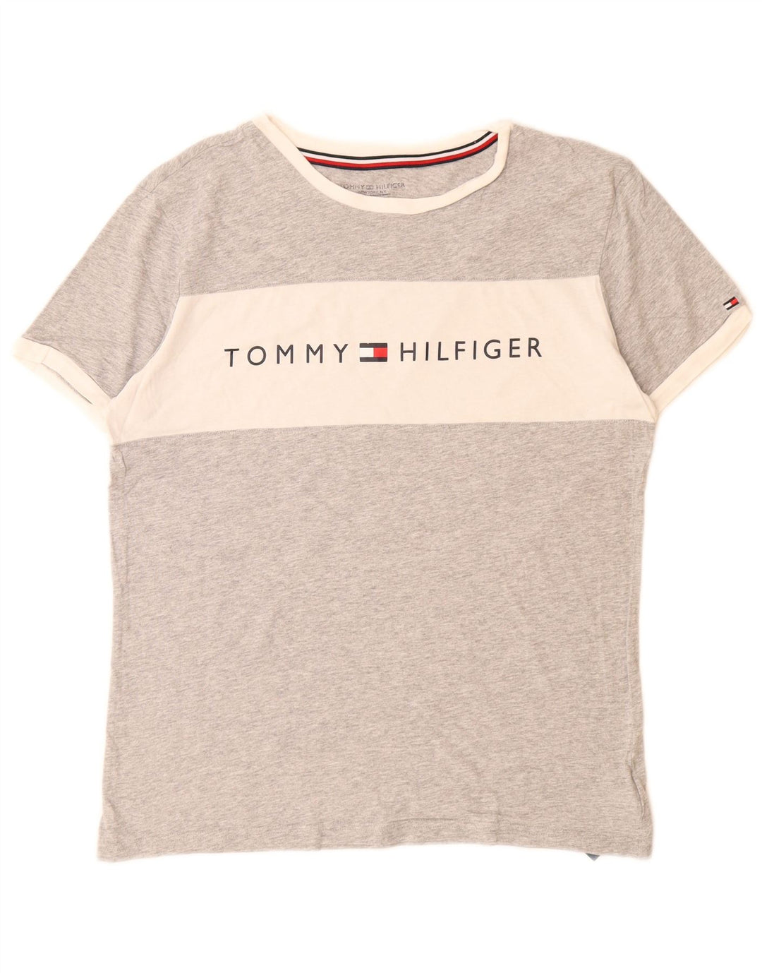 TOMMY HILFIGER Tricou grafic pentru bărbați Top mic, gri, bumbac color bloc