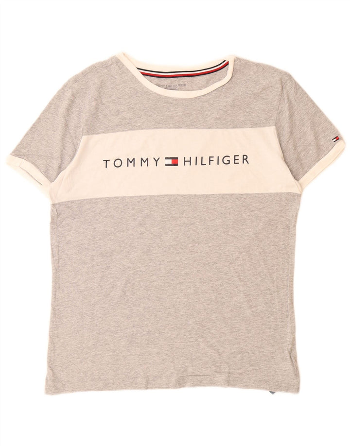 TOMMY HILFIGER Tricou grafic pentru bărbați Top mic, gri, bumbac color bloc