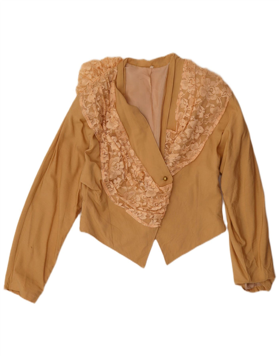 Jachetă Bolero Vintage pentru femei UK 14 Medium Beige Lână florală