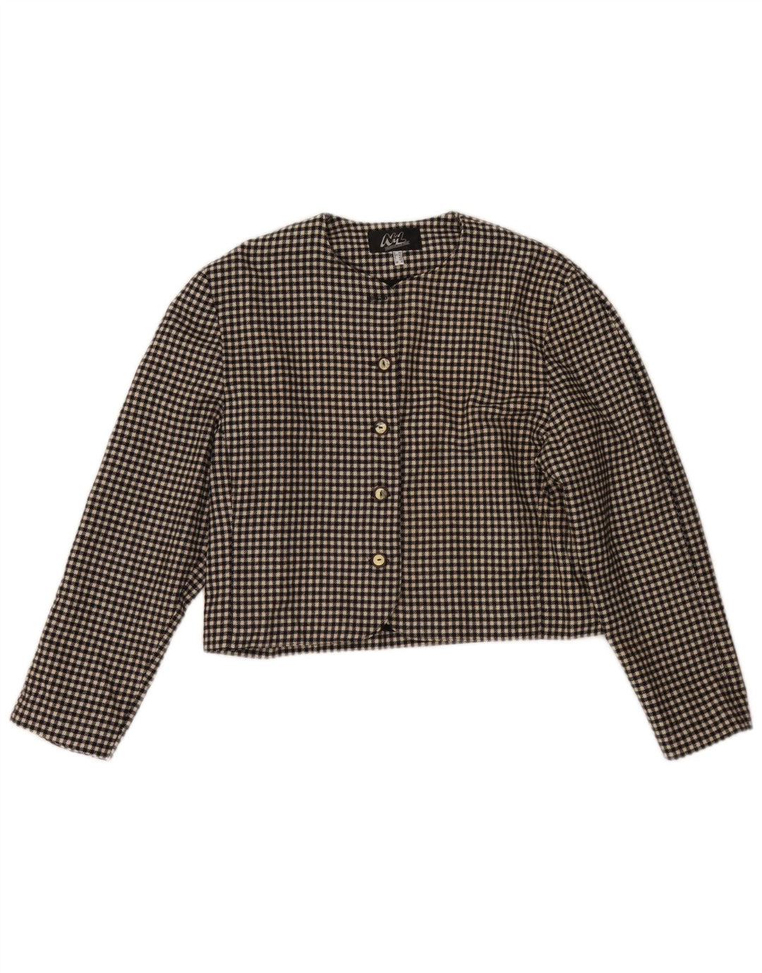 Jachetă Bolero Vintage pentru femei UK 12 Medium Black Houndstooth Lână
