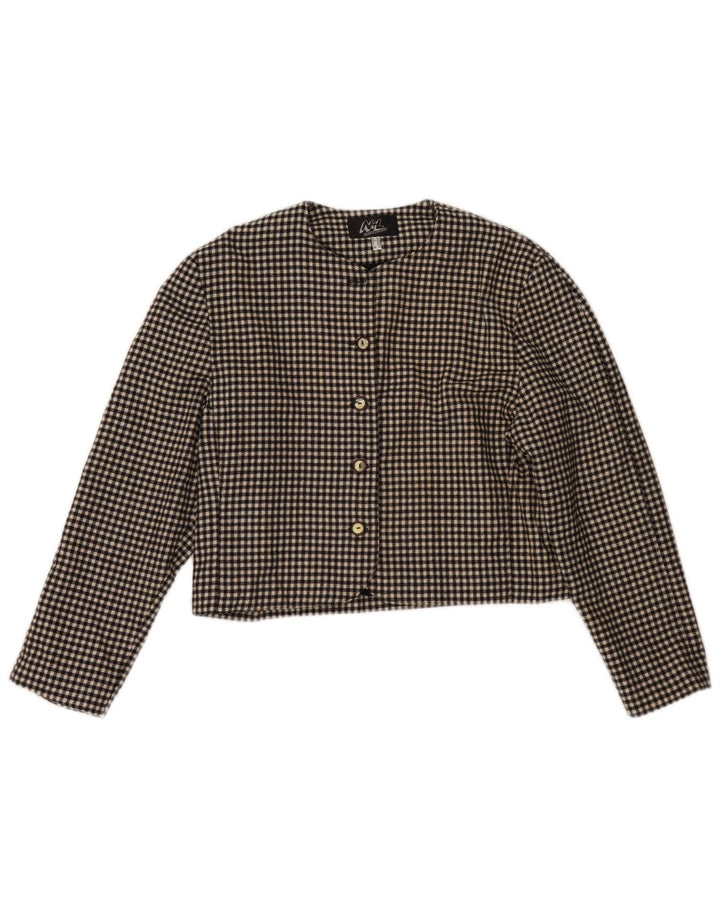 Jachetă Bolero Vintage pentru femei UK 12 Medium Black Houndstooth Lână