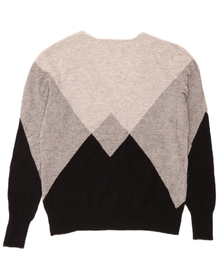 Pulover cu decolteu în V Reiss pentru femei UK 14, lână color bloc, gri mediu