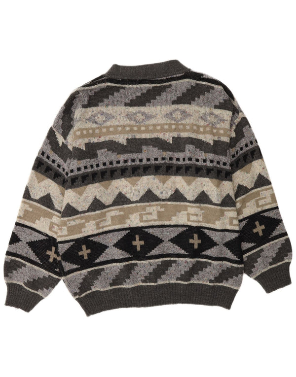 Pulover Cardigan Bărbați VINTAGE XL Gri Geometric Acrilic