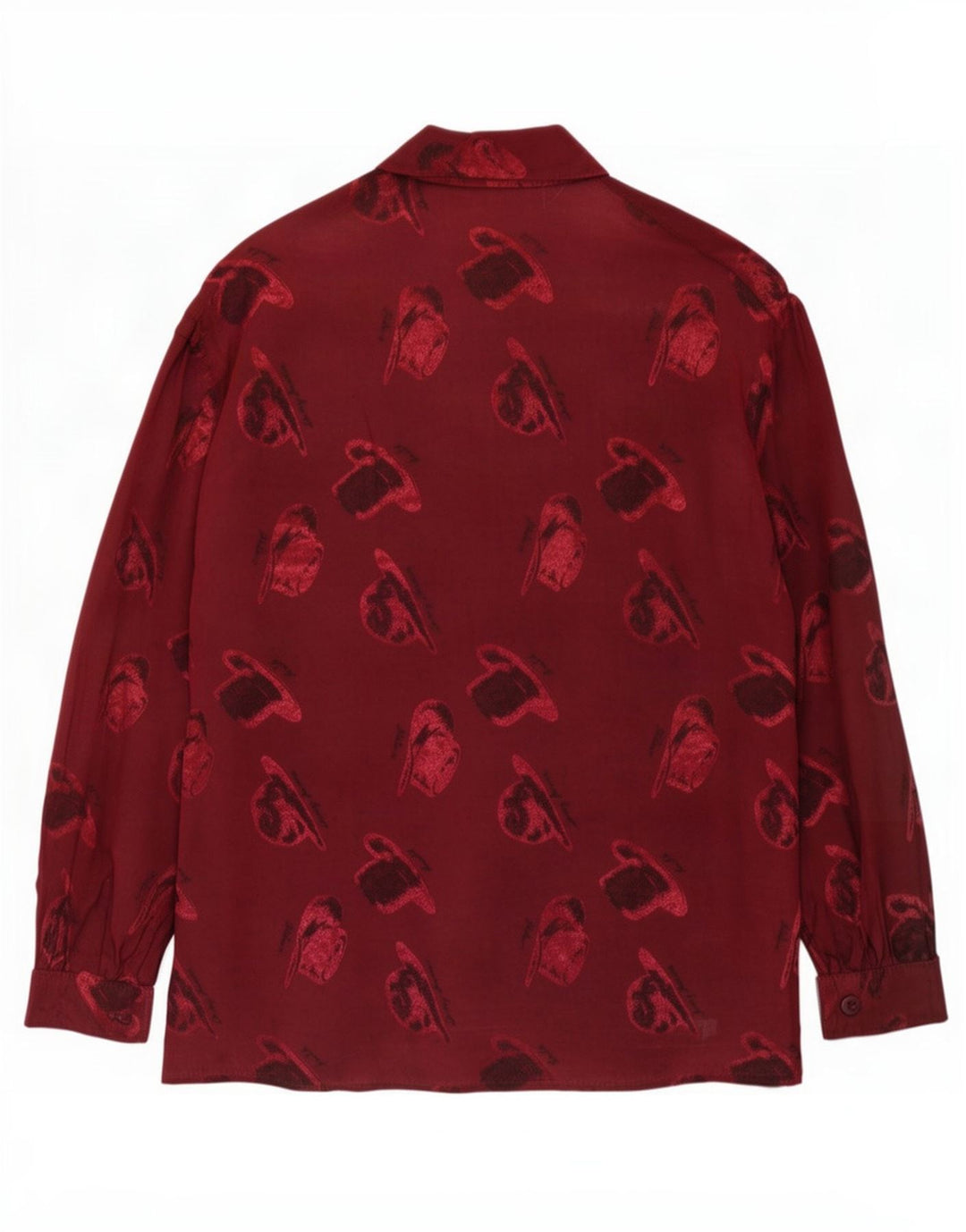 Bluză de cămașă vintage pentru femei cu model abstract, UK 14, viscoză medie burgundy