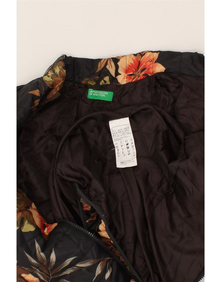 BENETTON Womens Padded Jacket UK 10 Small Brown Floral Polyester Vintage Benetton and Second-Hand Benetton from Messina Hembry 