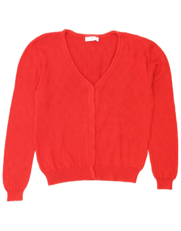 Pulover cardigan pentru femei Peter Hahn UK 14 bumbac roșu mediu