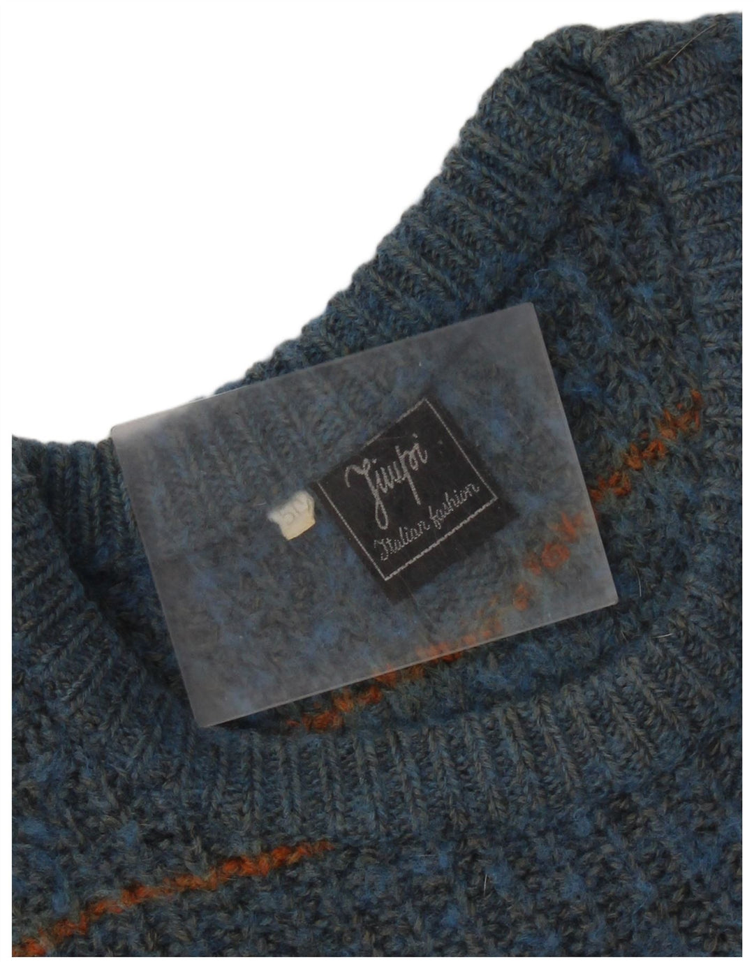 Pulover vintage pentru bărbați cu gât roșu IT 50 cu dungi albastre medii