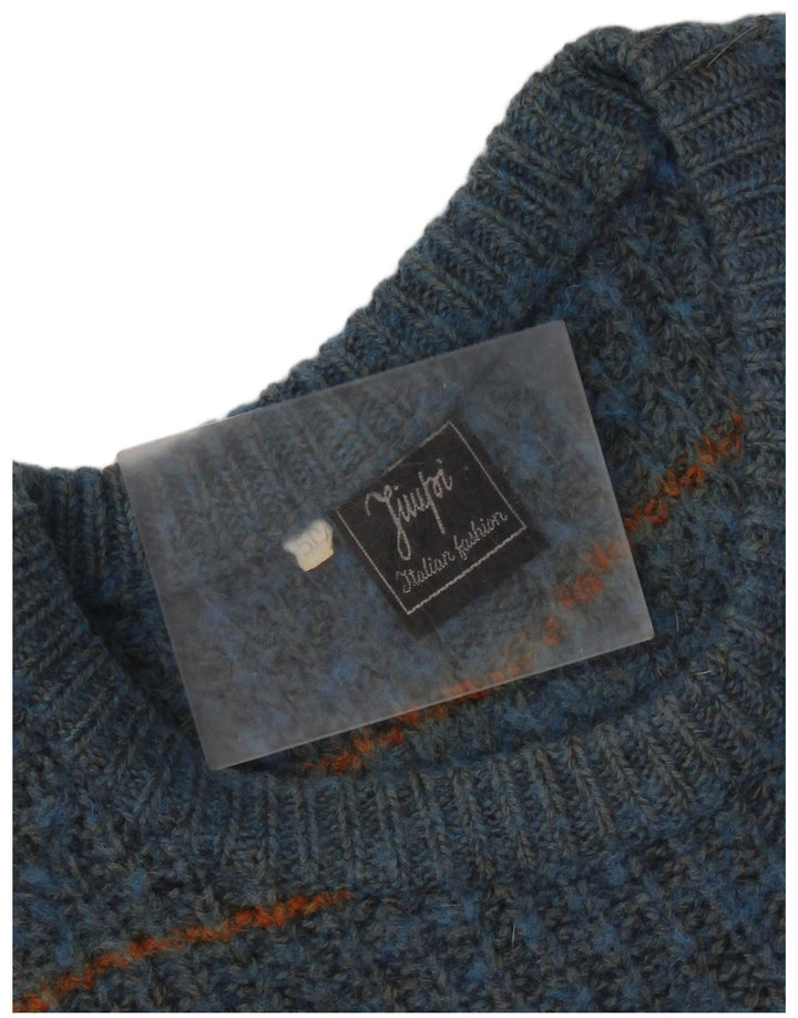 Pulover vintage pentru bărbați cu gât roșu IT 50 cu dungi albastre medii