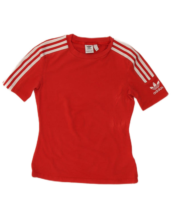 Adidas Womens T-Shirt Top UK 12 Medium Red Cotton