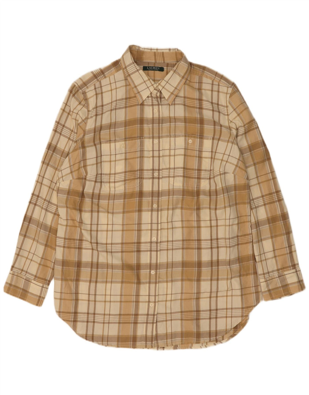 Cămașă de flanel pentru bărbați Ralph Lauren, bumbac cu carouri, bej mediu