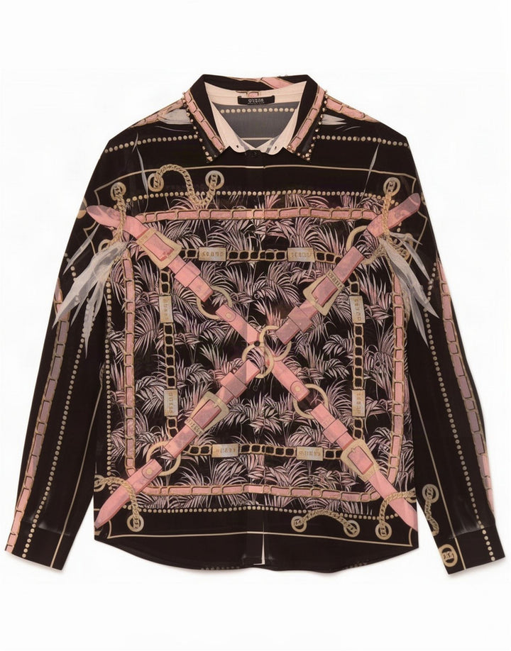Bluză de cămașă cu model abstract pentru femei Guess UK 8 Small Negru Poliester