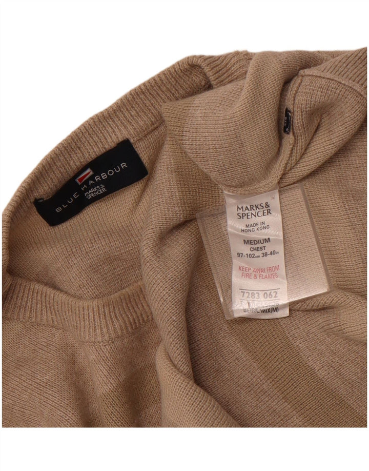 Pulover pentru bărbați Marks & Spencer cu gât roșu, bumbac mediu bej