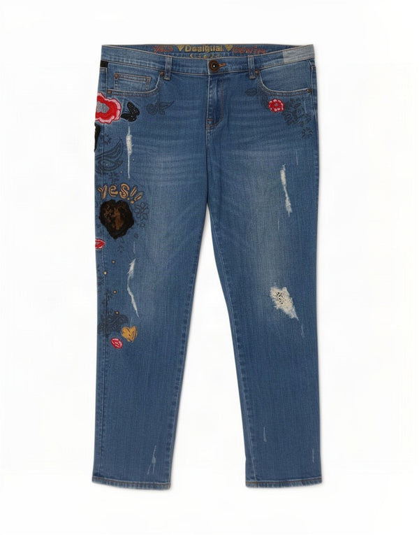 Blugi Desigual Graphic Slim pentru femei W34 L28 Bumbac Floral Albastru