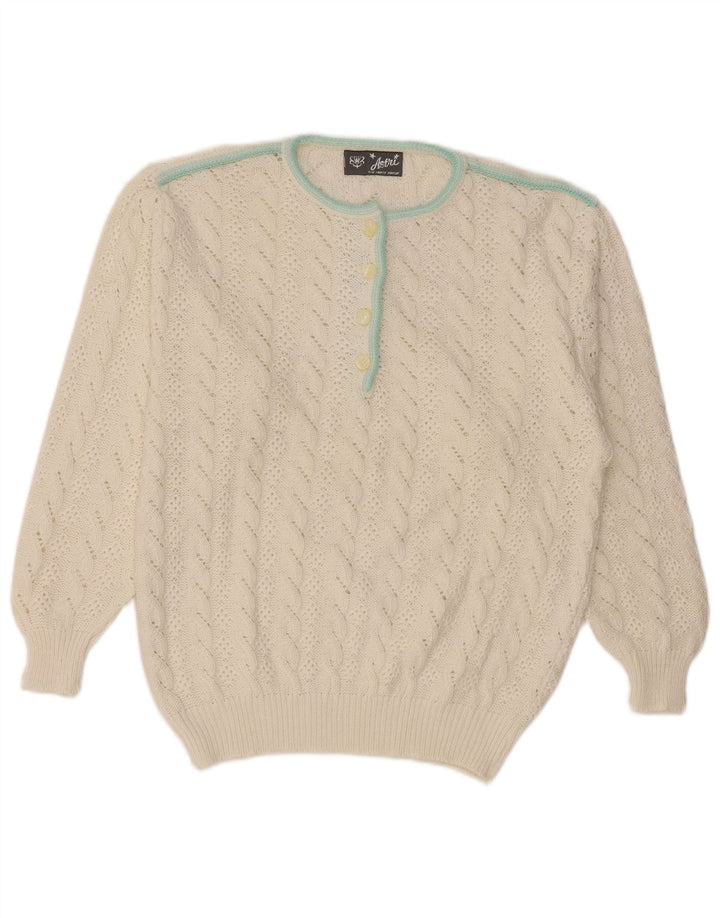 Pulover VINTAGE pentru damă cu gât roșu IT 46, mare, alb, bumbac