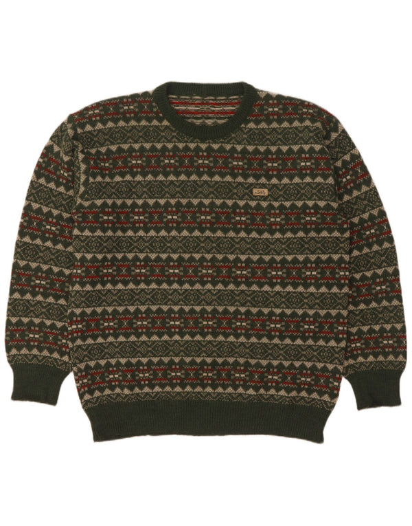 Pulover pentru bărbați Silvy cu gât roșu IT 52 Large Green Fair Isle