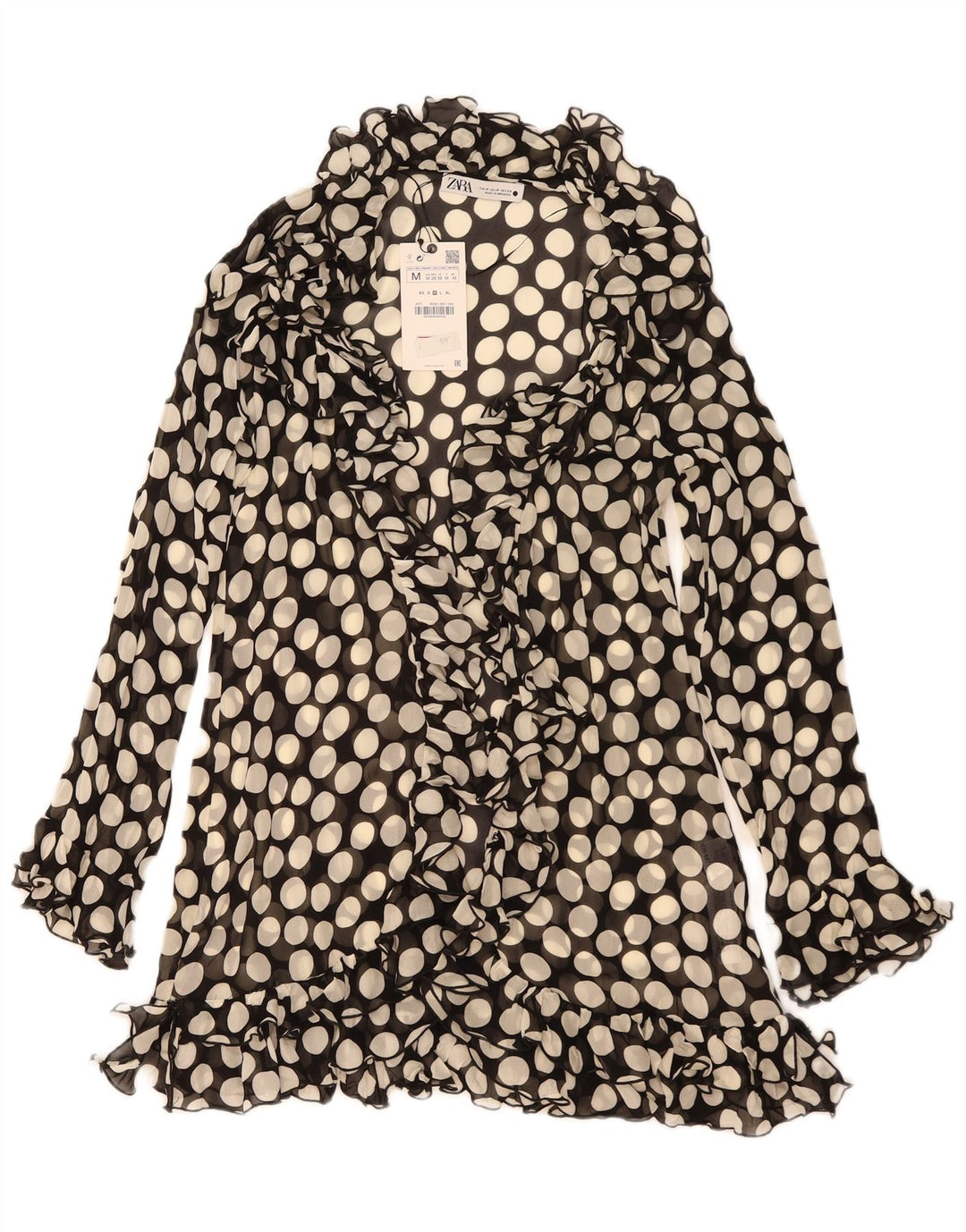 Rochie rochie pentru femei Zara, cu volane în față UK 12 Medium Black Polka Dot Viscose