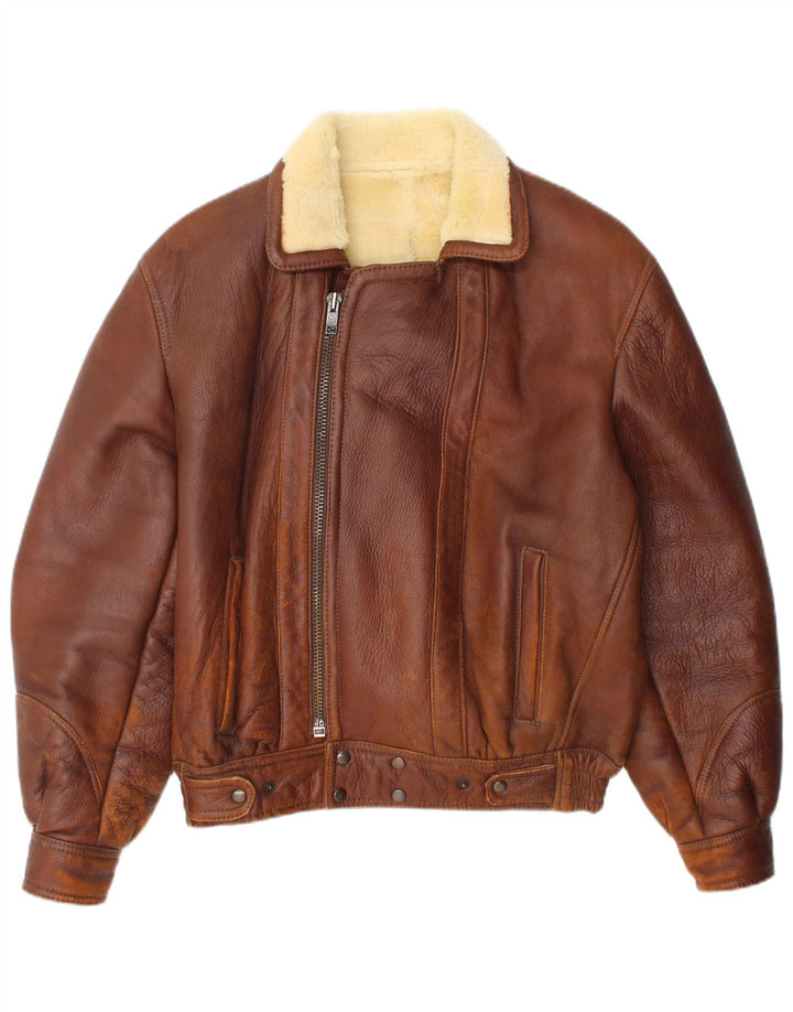 Jachetă vintage pentru bărbați din shearling IT 48 Maro Mediu