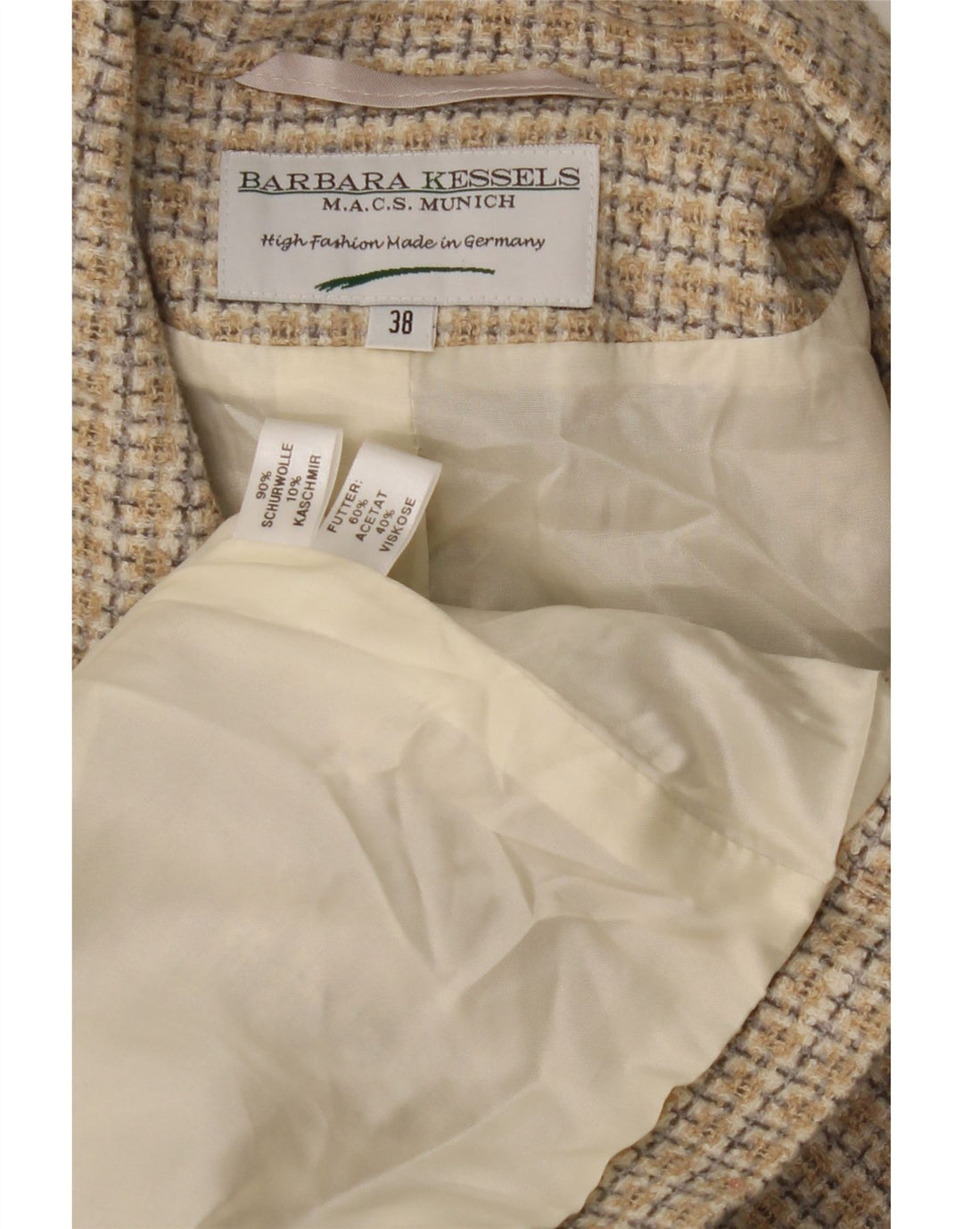 Jachetă pentru femei Barbara Kessels cu 4 nasturi EU 38 Lână cu carouri, bej mediu