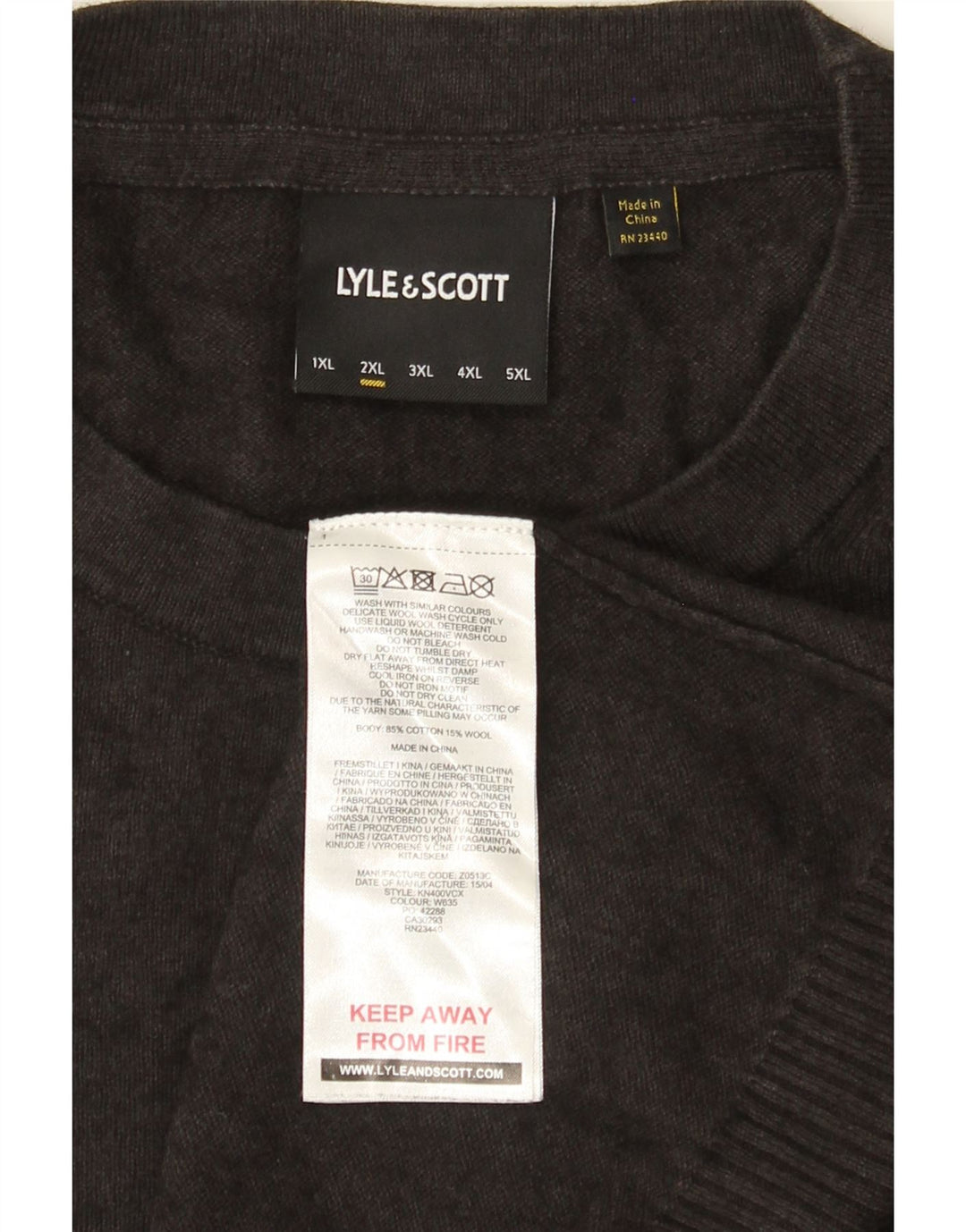 Pulover Lyle & Scott pentru bărbați, cu gât roșu, bumbac gri 2XL