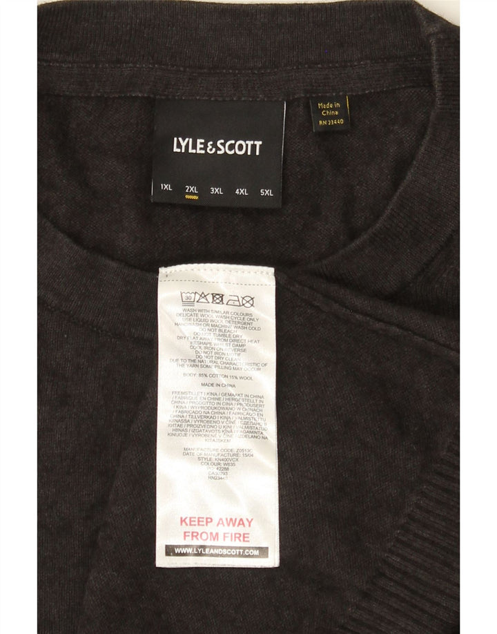 Pulover Lyle & Scott pentru bărbați, cu gât roșu, bumbac gri 2XL