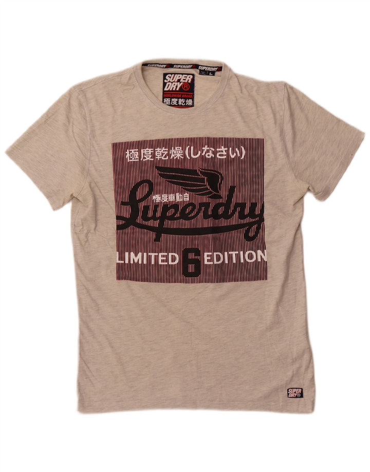 Tricou grafic Superdry pentru bărbați, ediție limitată, mare, gri din bumbac