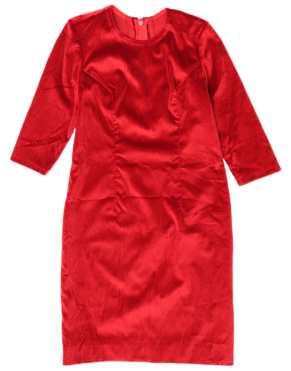 Rochie din velur cu mâneci 3/4 pentru femei vintage UK 12 roșu mediu
