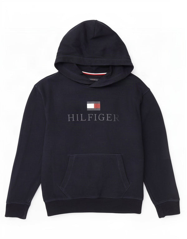 Pulover cu capotă cu grafic Tommy Hilfiger pentru băieți 11-12 ani, bumbac bleumarin
