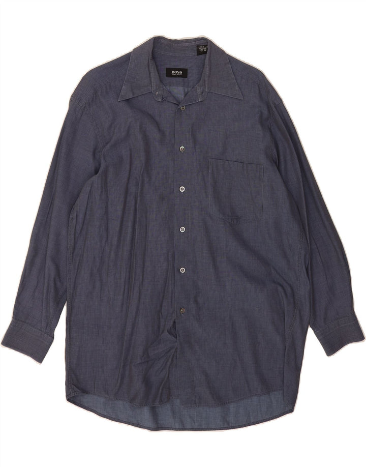 HUGO BOSS Mens Shirt Size 16 Large Blue Pinstripe Cotton Vintage Hugo Boss and Second-Hand Hugo Boss from Messina Hembry 
