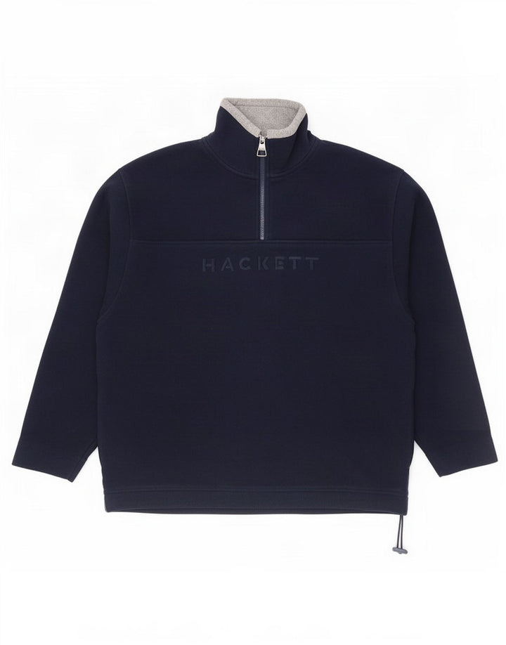 Pulover pentru bărbați Hackett, cu grafică, cu fermoar și gât, din lână, 2XL, poliester bleumarin