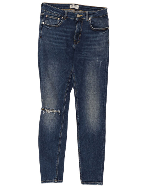 Blugi skinny distressed pentru femei Zara EU 38 Small W28 L27 Albastru