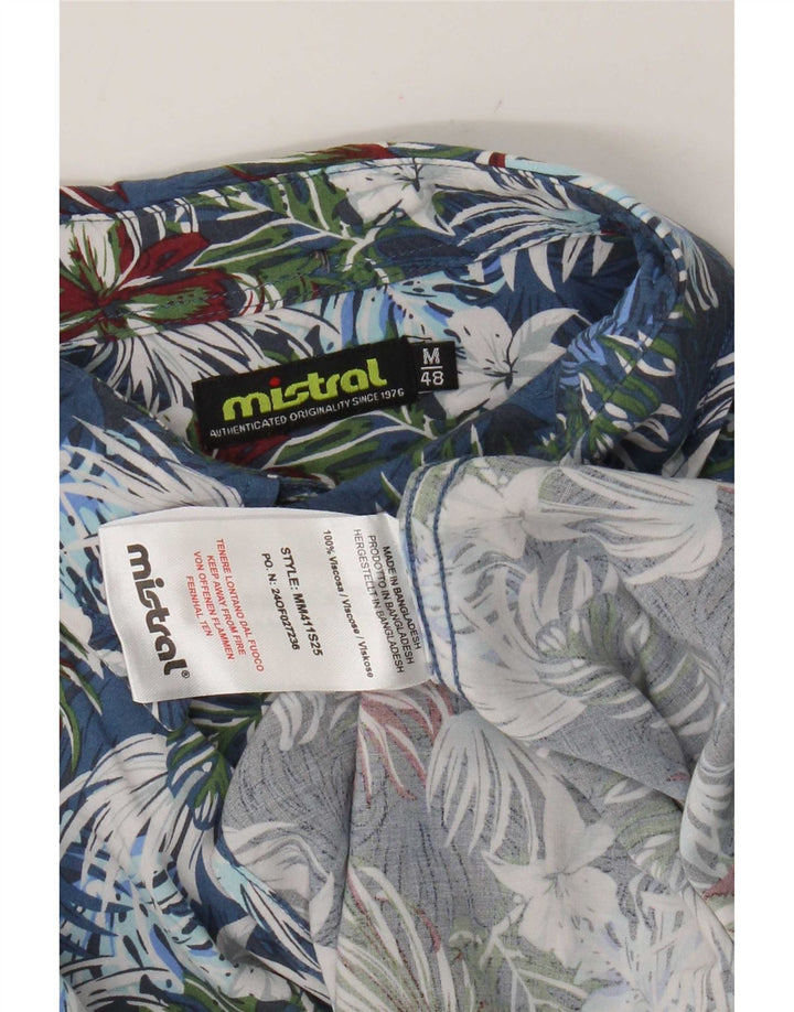 Cămașă cu mânecă scurtă pentru bărbați Mistral IT 48 Medium Blue Floral Viscose