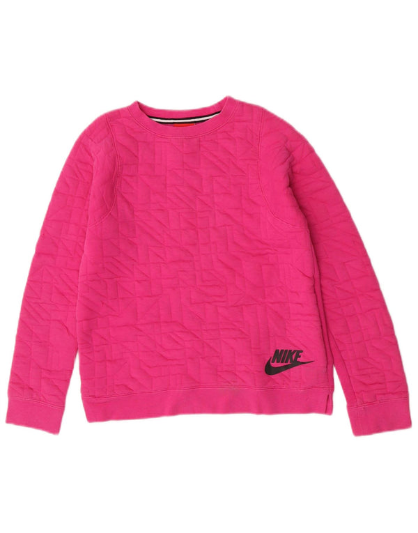 Pulover Nike pentru fete cu grafic 10-11 ani, bumbac roz mediu