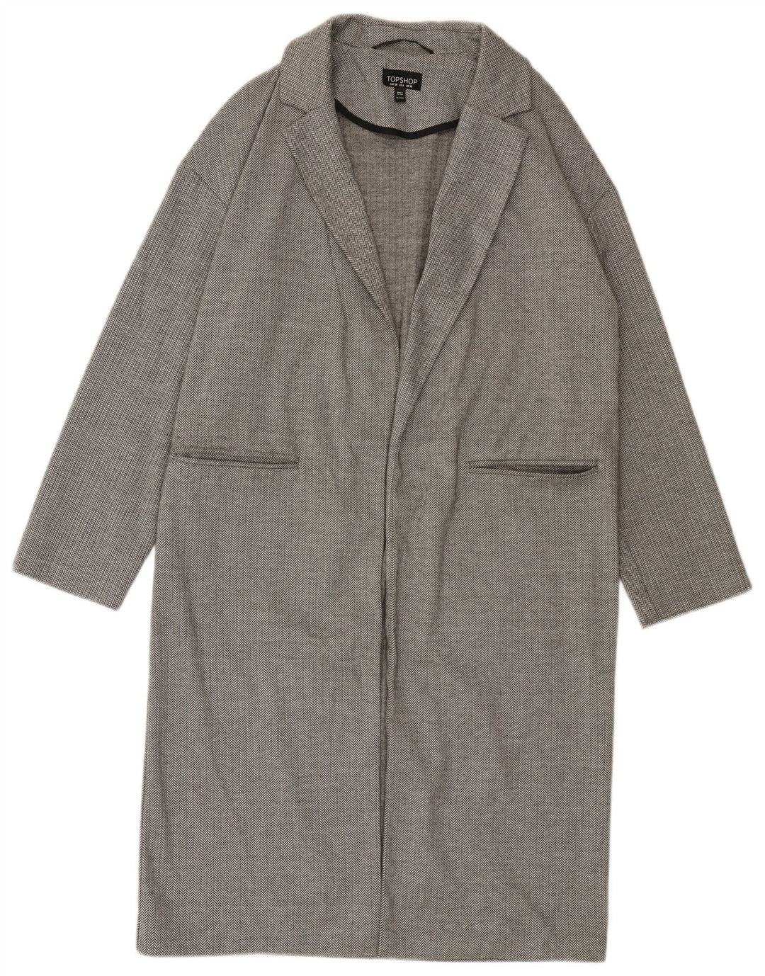 Topshop pardesiu supradimensionat deschis pentru femei UK 10 Small Grey Herringbone