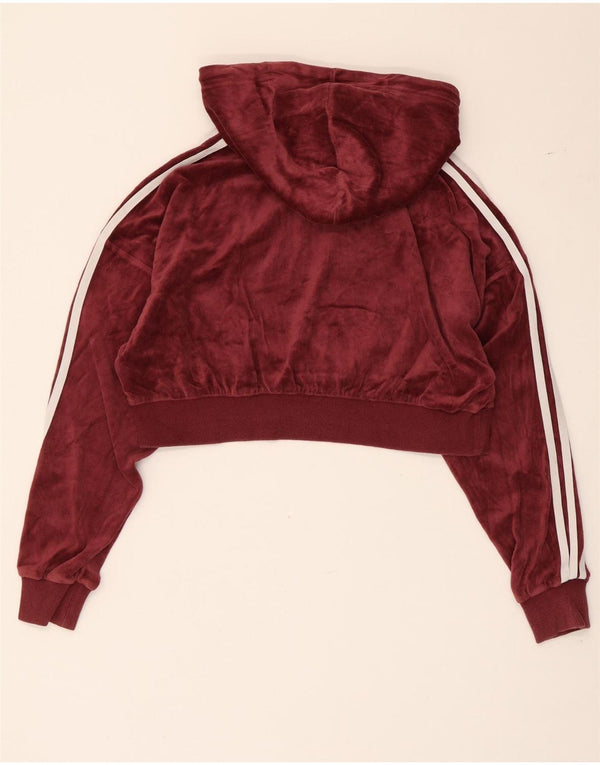 Jumper Adidas pentru femei oversized Graphic Crop Hoodie UK 4 XS Burgundy Bumbac