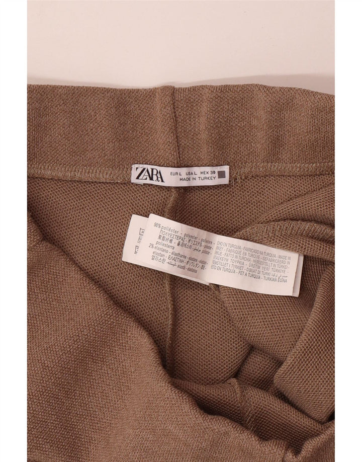 ZARA Womens Wide Leg Cropped Trousers Large W30 L25 Beige Polyester
