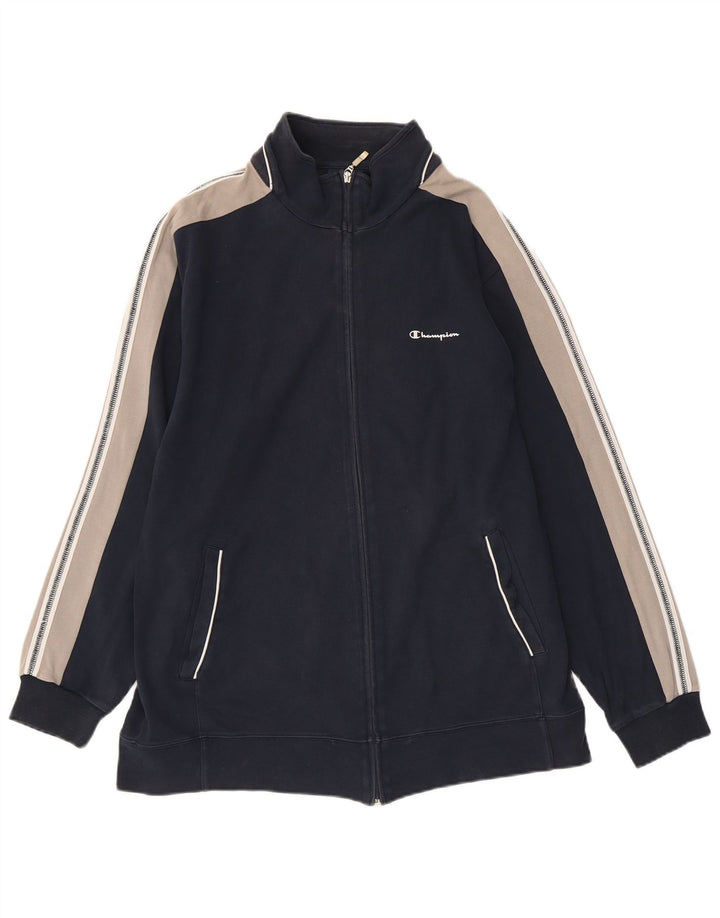 CHAMPION Mens Tracksuit Top Jacket Large Navy Blue Colourblock Cotton