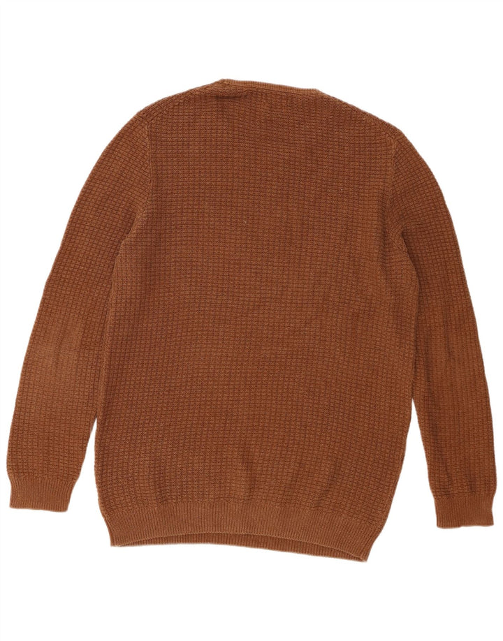 Pulover Massimo Dutti pentru bărbați cu gât roșu, bumbac maro mare