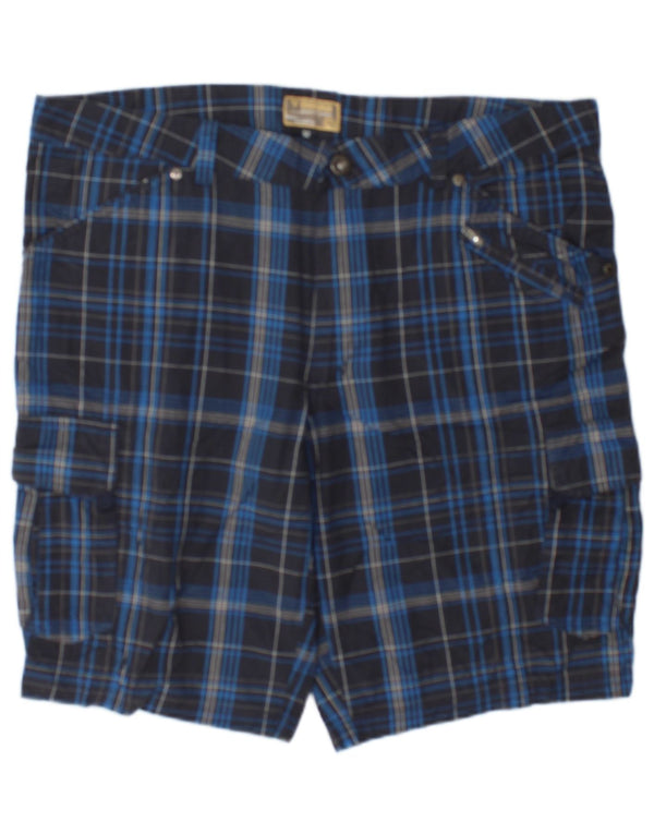 Pantaloni scurți cargo pentru bărbați Brugi IT 52 XL W36, bumbac cu carouri bleumarin