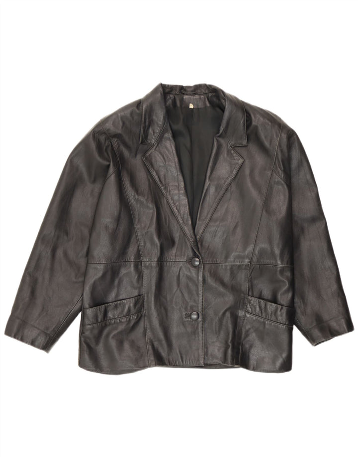 Jachetă vintage din piele cu 2 nasturi pentru femei IT 44 Medium Black