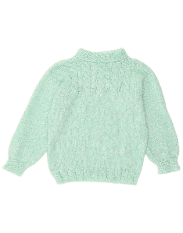 Pulover vintage pentru femei cu gât rulat, turcoaz mediu UK 12